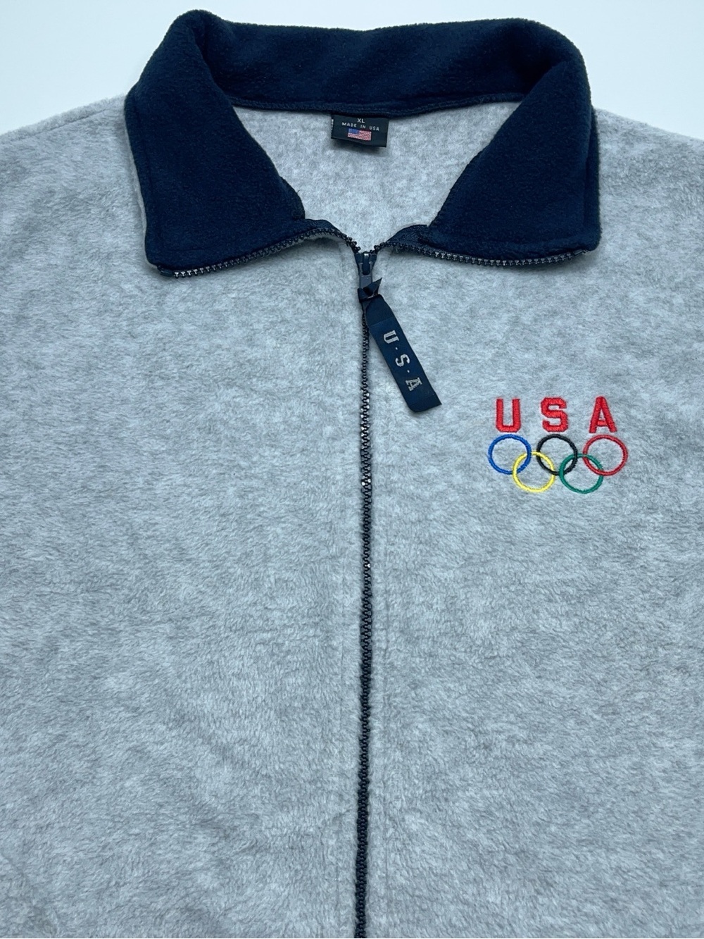 USA Olympics Fleece Vest Womens Size XL Full Zip Gray Made USA Pockets Vtg